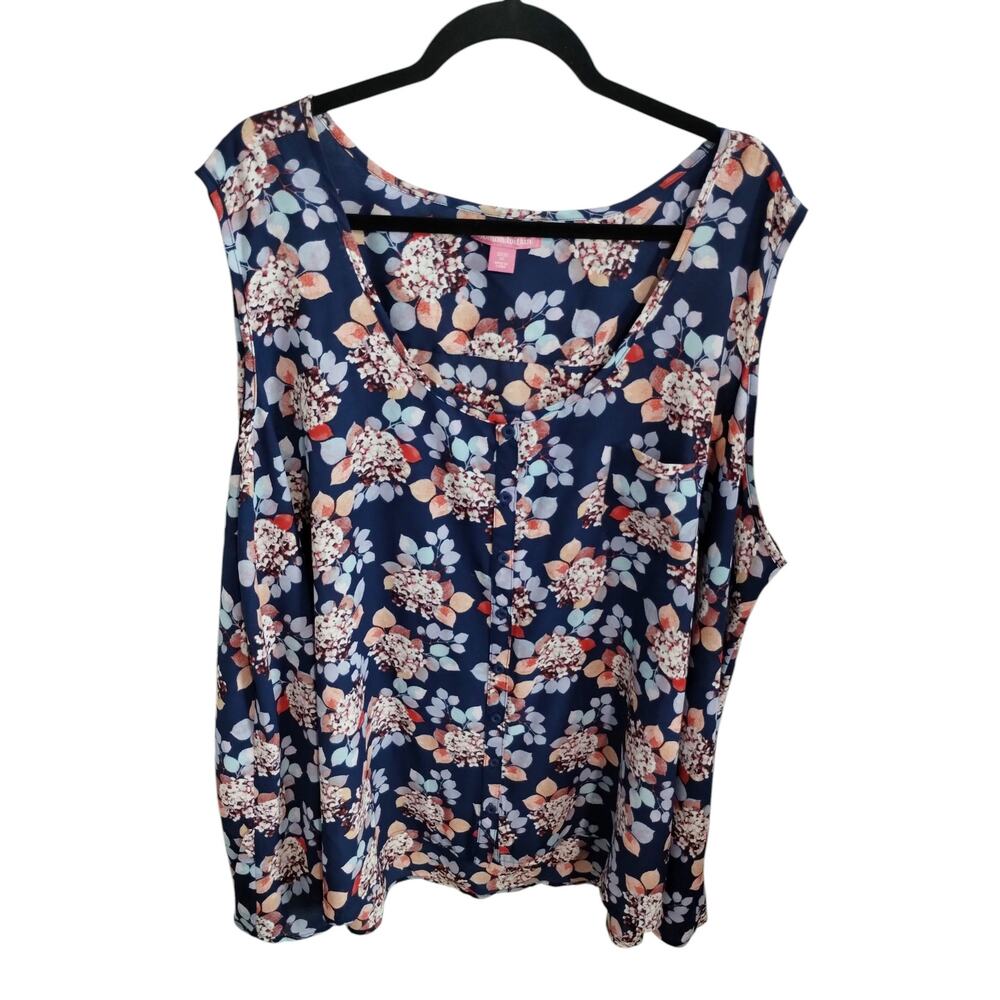 Women Within Size 3X Floral Flowy Boho Loose Colorful Beachy Resort Button Tank